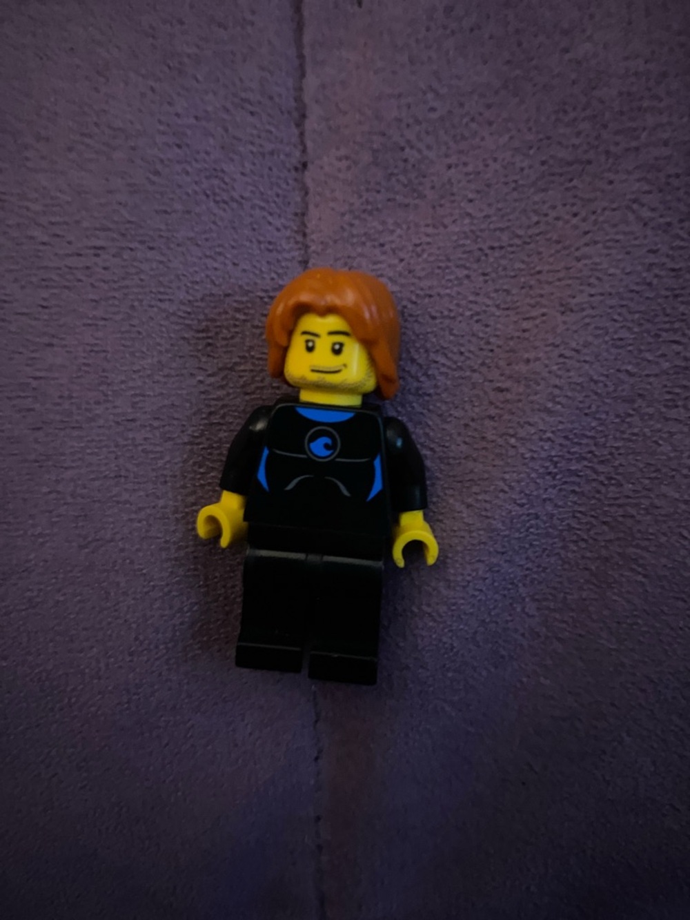 Lego Minifigure Black Blue Yellow with Orange Hair